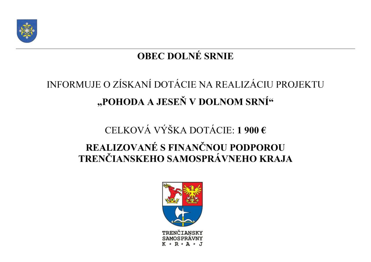 Pohoda a jeseň v Dolnom Srní: projekt s dotáciou 1 900 € od TSK